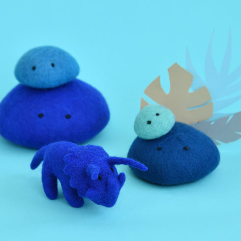 DASHDU - Tickly Triceratops - Mini  Cobalt Blue Felt Dinosaur